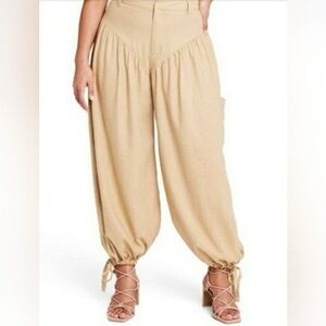 Fe Noel Yoke Tan High Rise Linen Pants